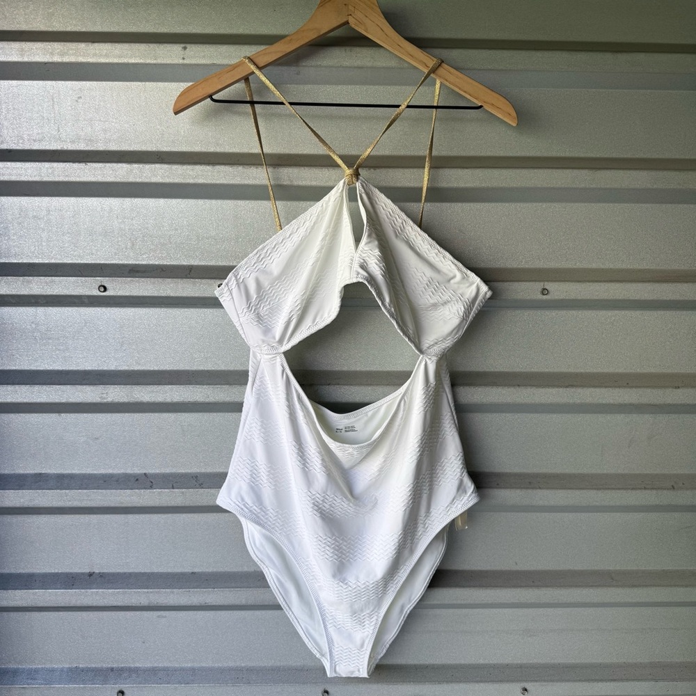 New Aerie White Cutout One-Piece Cheeky Swimsuit Sz Extra Large XL